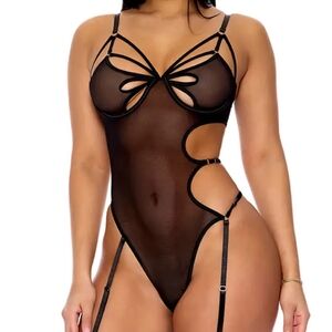 Black Strappy Forplay Mesh Lingerie